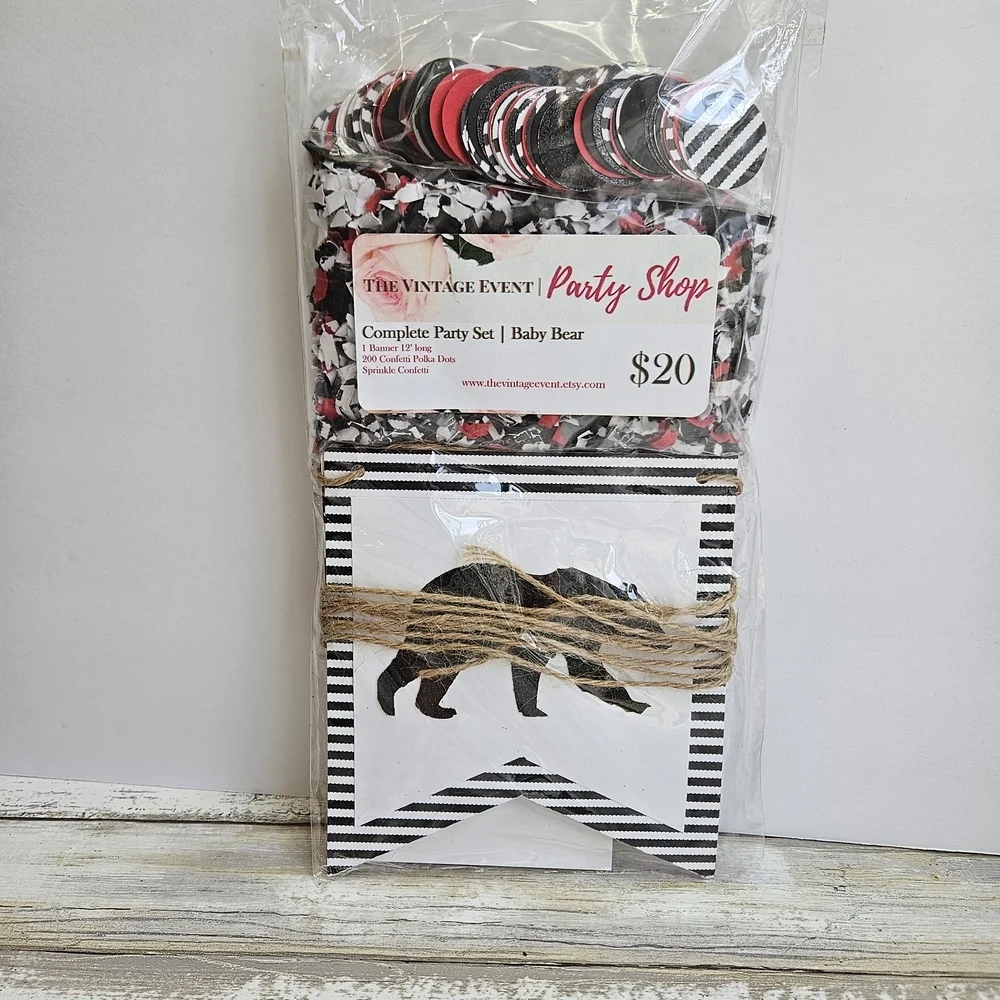 Baby Bear- Black and White Bear Party Banner Set